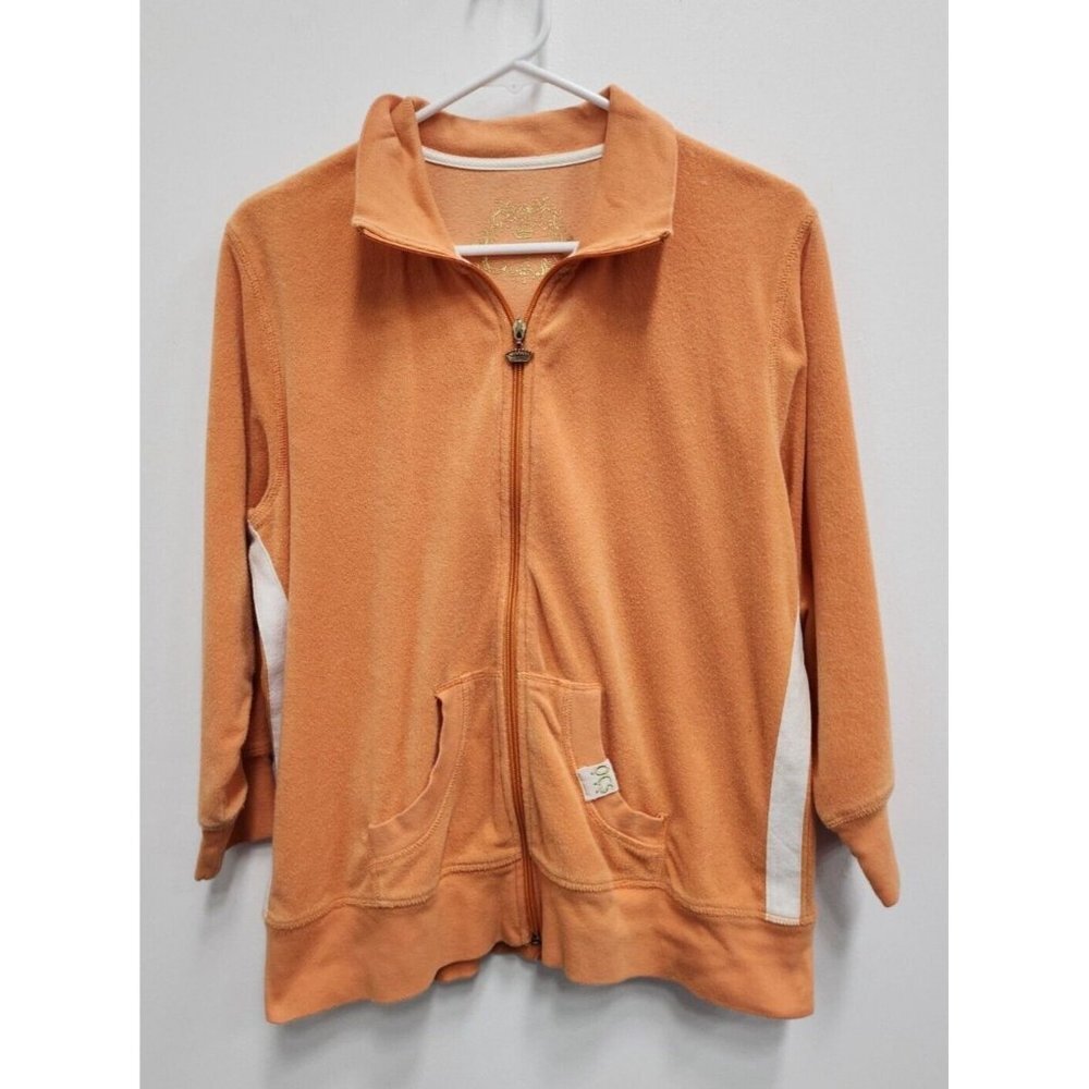 Oleg Cassini‎ Sport Womens  Orange Terry Track Jacket Small Activewear Full Zip